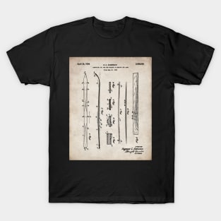 Skiing Skis Patent - Skier Ski Lodge Chalet Art - Antique T-Shirt